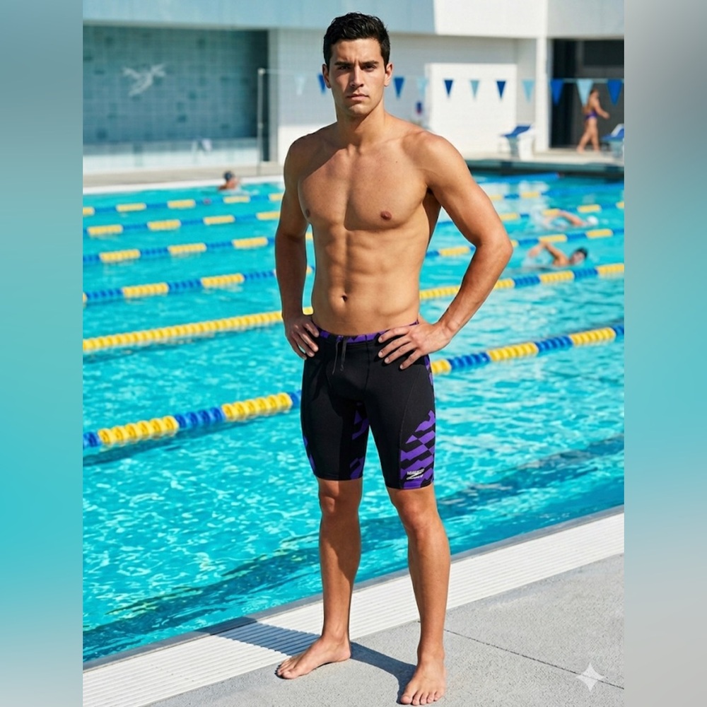 Speedo Men’s Endurance+ Jammer Swim Suit Size 30 NWT Purple/Black